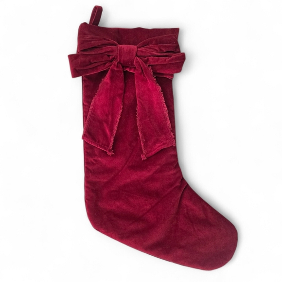 Pottery Barn Classic Velvet Christmas Stocking Red Bow Holiday Mantel Decor 20" - Picture 2 of 4